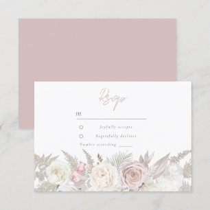 Elegant Dusty Roos & Ivory White Floral Wedding RSVP Kaartje