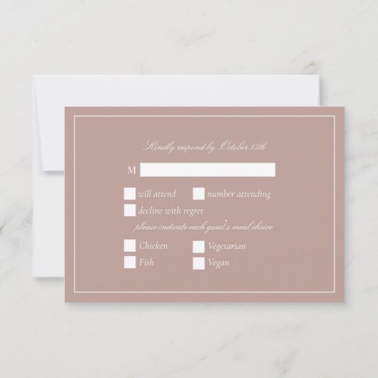 Elegant Dusty Roos Kalligrafie Script Bruiloft RSV RSVP Kaartje (Achterkant)