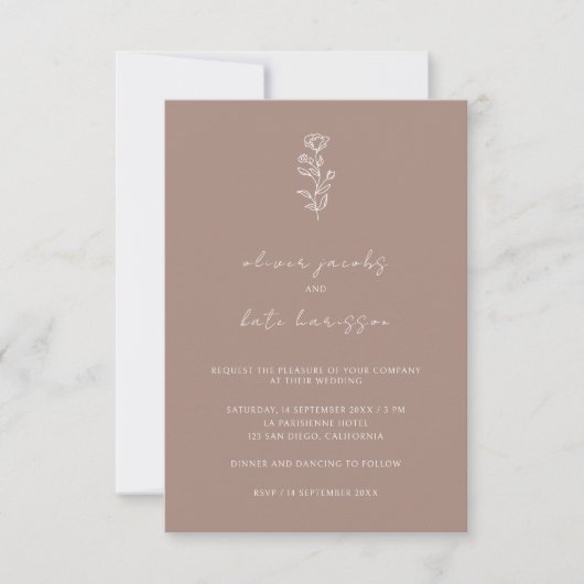 Elegant Dusty Roos Minimal Wedding Kaart (Voorkant)
