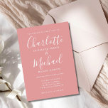 Elegant Dusty Roos Minimalist Script Wedding Kaart<br><div class="desc">Deze elegante huwelijksuitnodiging met de namen van de tekenstijl kan worden gepersonaliseerd met uw informatie in witte hoofdletters op een stoffige achtergrond van het roos met uw gekozen foto op de achterzijde. U kunt de achtergrondkleur aanpassen om uw trouwthema aan te passen. Ontworpen door: Thisnotme©</div>