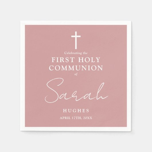 Elegant Dusty Roos Minimalistische First Holy Comm Servet (Voorkant)