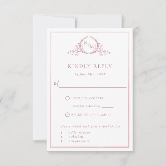 Elegant Dusty Roos Monogram en Waterverf RSVP (Voorkant)