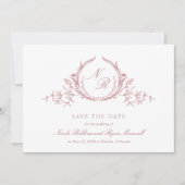 Elegant Dusty Roos Monogram Weddenschap Calligrafi Save The Date (Voorkant)