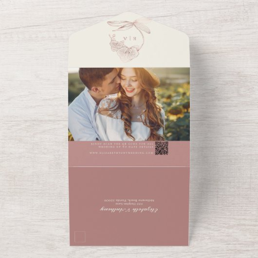 Elegant Dusty Roos Orchid Monogram Foto Weduwschap All In One Uitnodiging (Buitenkant)