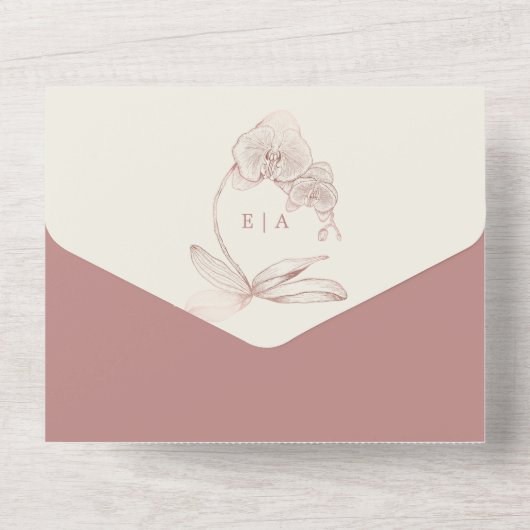 Elegant Dusty Roos Orchid Monogram Foto Weduwschap All In One Uitnodiging (Achterkant)
