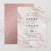 Elegant Dusty Roos Pink Marble & Glitter Wedding Kaart (Voorkant / Achterkant)