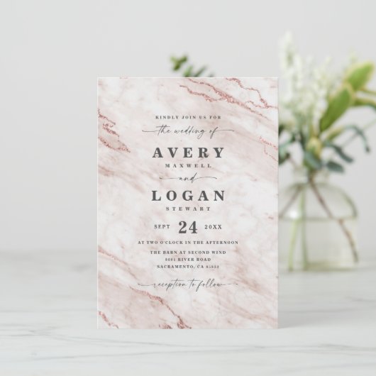 Elegant Dusty Roos Pink Marble & Glitter Wedding Kaart (Staand voorkant)