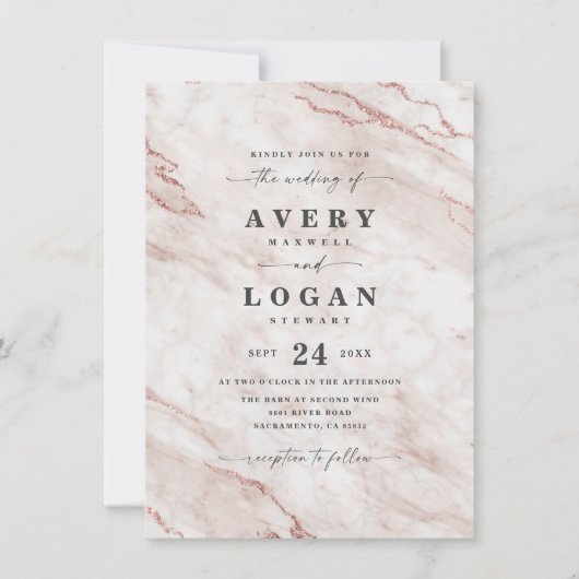 Elegant Dusty Roos Pink Marble & Glitter Wedding Kaart (Voorkant)
