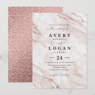 Elegant Dusty Roos Pink Marble & Glitter Wedding Kaart