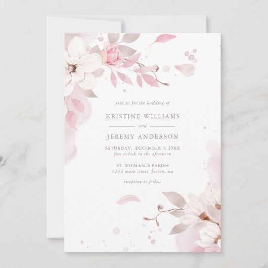 Elegant Dusty Roos Pink Waterverf Floral Wedding Kaart (Voorkant)