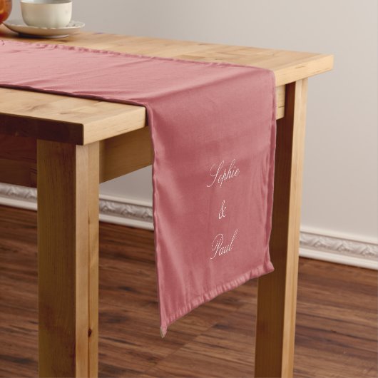 Elegant Dusty Roos Pink Wedding Table Runner Korte Tafelloper (Voorbeeld)