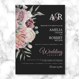 Elegant Dusty Roos Roze Waterverf Floral Black Kaart