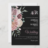 Elegant Dusty Roos Roze Waterverf Floral Black Kaart (Voorkant)