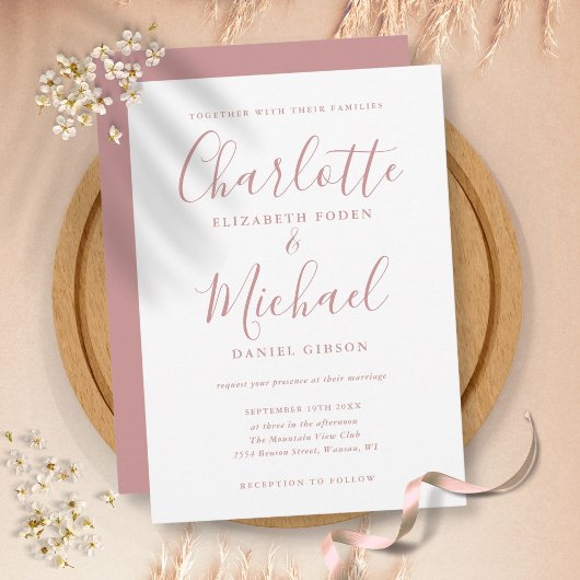 Elegant Dusty Roos Signature Script Weddenschap Kaart