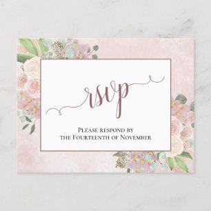 Elegant Dusty Roos Waterverf Bloemen Bruiloft RSVP Briefkaart