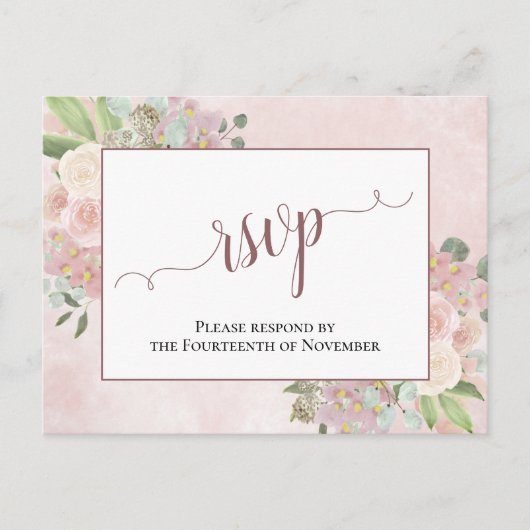 Elegant Dusty Roos Waterverf Bloemen Bruiloft RSVP Briefkaart (Voorkant)