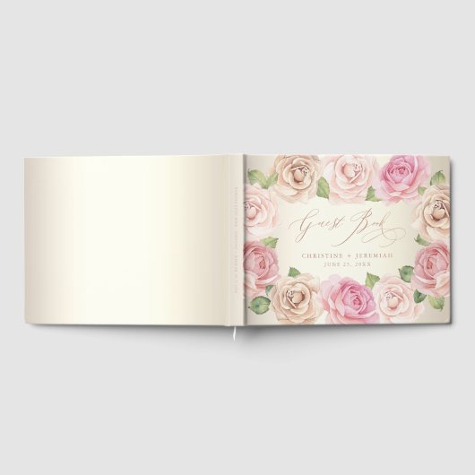Elegant Dusty Roos Waterverf Floral Wedding Gastenboek (Volledig)