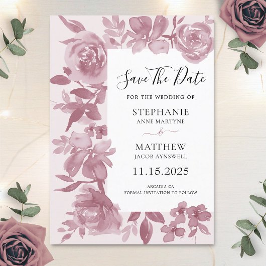 Elegant Dusty Roos Waterverf Floral Wedding Save The Date
