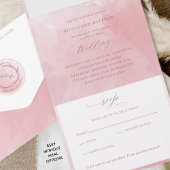 Elegant Dusty Roos Waterverf Monogram Weddenschap All In One Uitnodiging