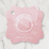 Elegant Dusty Roos Waterverf Monogram Weddenschap Bedankjes Labels (Voorkant)