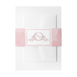 Elegant Dusty Roos Waterverf, Monogram Wedding Uitnodigingen Wikkel