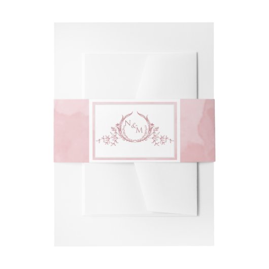 Elegant Dusty Roos Waterverf, Monogram Wedding Uitnodigingen Wikkel (Voorkant Voorbeeld)