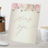 Elegant Dusty Roos Waterverf Wedding Guestbook Reclamebord Met Voetstuk (Insitu)