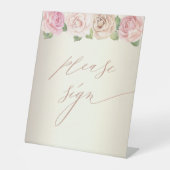 Elegant Dusty Roos Waterverf Wedding Guestbook Reclamebord Met Voetstuk (Voorkant)