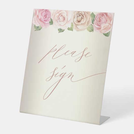 Elegant Dusty Roos Waterverf Wedding Guestbook Reclamebord Met Voetstuk (Voorkant)