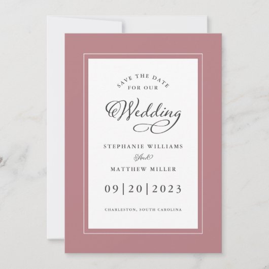 Elegant Dusty Roos Wedding Chic Lijst Calligrafie Save The Date (Voorkant)