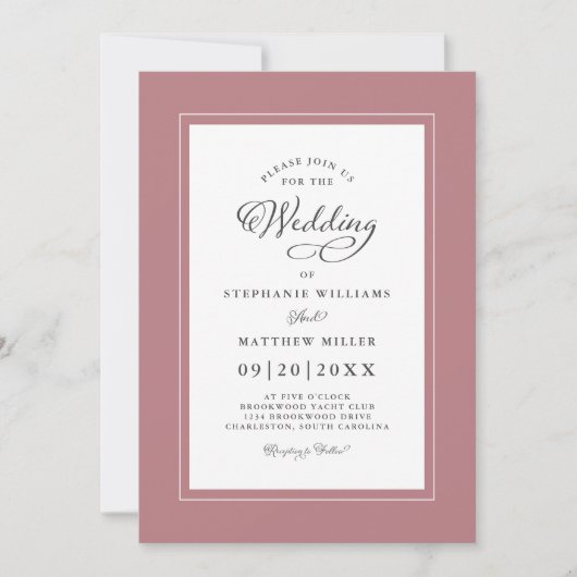 Elegant Dusty Roos Wedding Chic Modern Calligrafie Kaart (Voorkant)