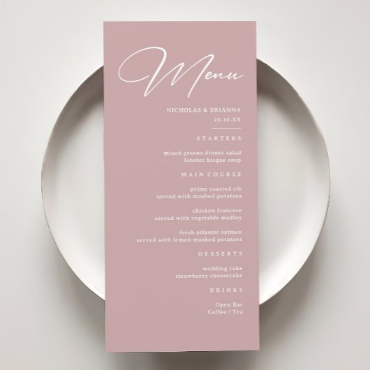 Elegant Dusty Roos Wedding Menu