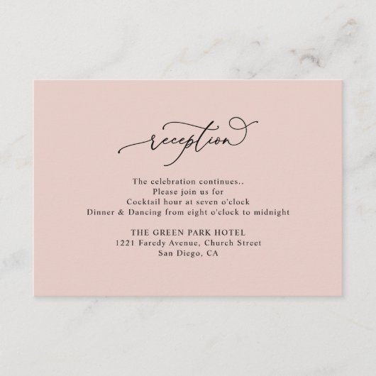 Elegant Dusty Roos Wedding Reception Informatiekaartje (Voorkant)