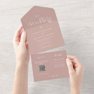 Elegant Dusty Roos Whimsical Wedding All In One Uitnodiging