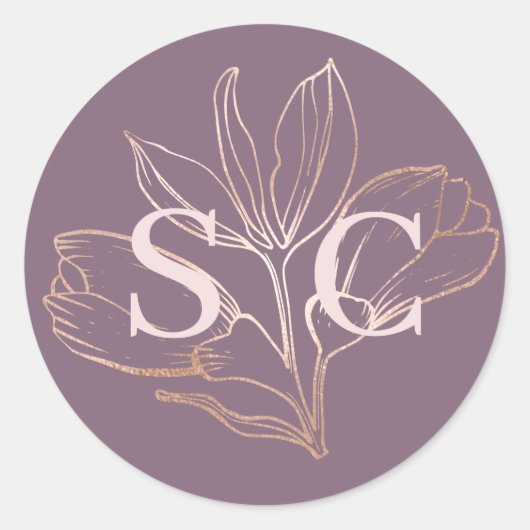 Elegant Dusty Rose Botancial Monogram Wedding Ronde Sticker (Voorkant)