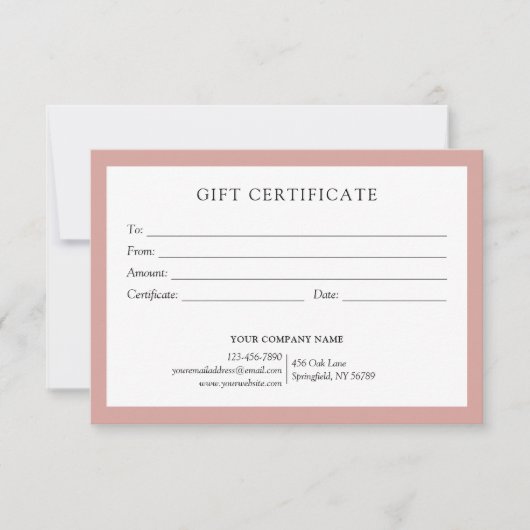 Elegant Dusty Rose Business Gift Certificate Logo (Voorkant)