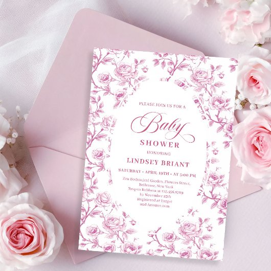 Elegant Dusty Rose Floral Baby Shower Invitation Kaart