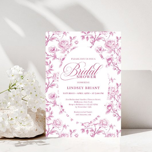 Elegant Dusty Rose Floral Bridal Shower Invitation Kaart