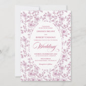 Elegant Dusty Rose Floral Toile Wedding Invitation Kaart (Voorkant)