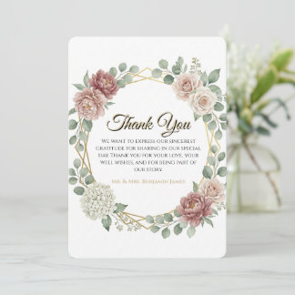 Elegant Dusty Rose Geometric Floral Watercolor  Bedankkaart