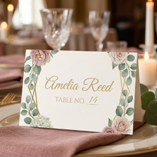 Elegant Dusty Rose Geometric Floral Watercolor  Plaatskaartje