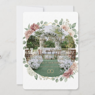 Elegant Dusty Rose Geometric Floral Watercolor  Save The Date