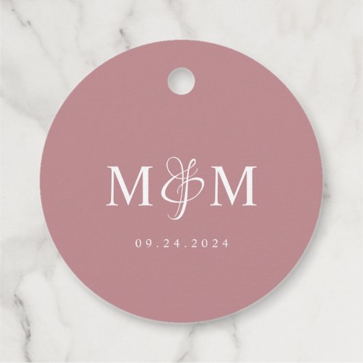 Elegant Dusty Rose Monogram Script Wedding Bedankjes Labels (Achterkant)
