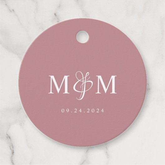 Elegant Dusty Rose Monogram Script Wedding Bedankjes Labels (Voorkant)
