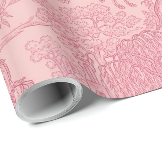 Elegant Dusty Rose Pink Rococo Revival Toile  Cadeaupapier (Rol Hoek)