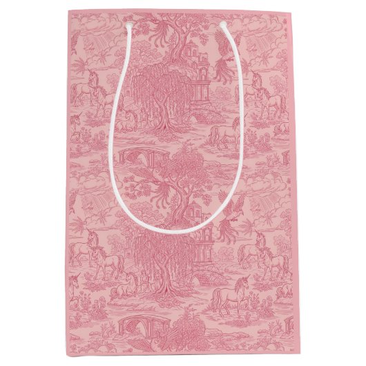 Elegant Dusty Rose Pink Rococo Revival Toile  Medium Cadeauzakje (Voorkant)