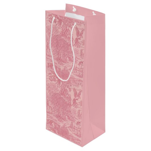 Elegant Dusty Rose Pink Rococo Revival Toile Wijn Cadeautas (Achterkant Gekanteld)