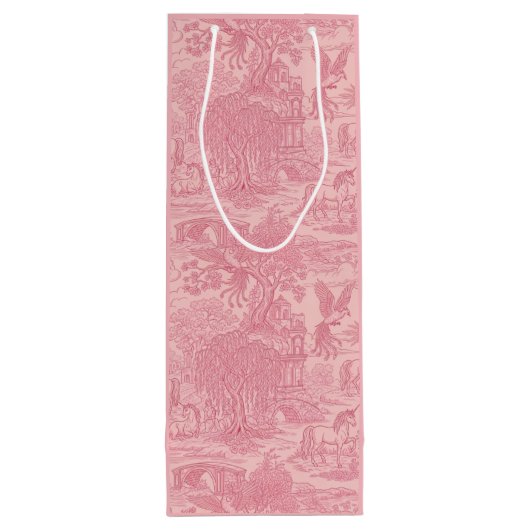 Elegant Dusty Rose Pink Rococo Revival Toile  Wijn Cadeautas (Achterkant)