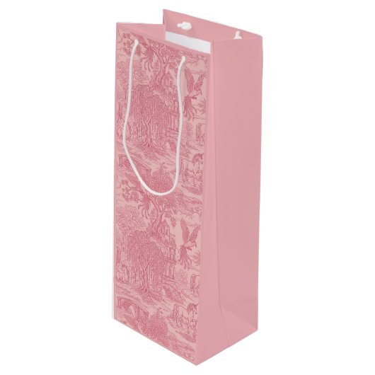 Elegant Dusty Rose Pink Rococo Revival Toile  Wijn Cadeautas (Voorkant Gekanteld)