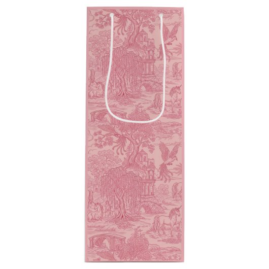 Elegant Dusty Rose Pink Rococo Revival Toile Wijn Cadeautas (Voorkant)